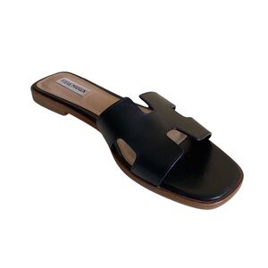 Steve Madden Hadyn Slide Sandal Woman 11M Black Leather Upper Old Money Luxury